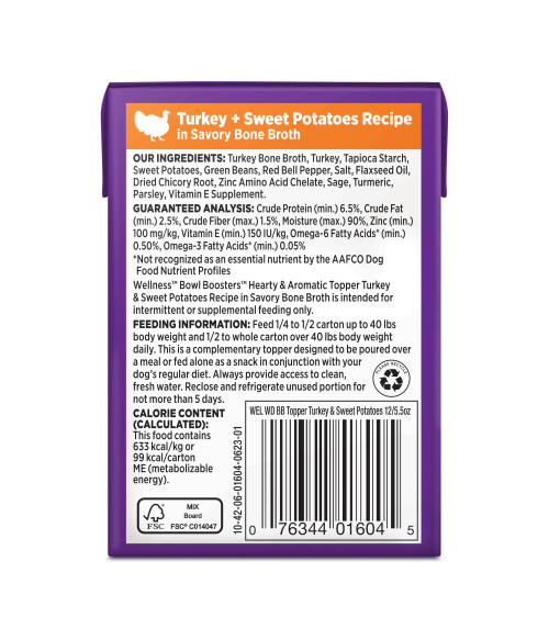 Wellness Bowl Boosters Hearty Toppers Turkey back packaging