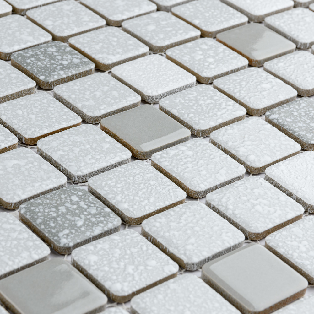 Crystalline Square Grey 12 in. x 12 in. Porcelain Mosaic Tile