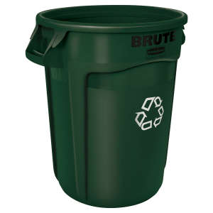 Rubbermaid Commercial, VENTED BRUTE®, Recycling, 32gal, Resin, Green, Round, Receptacle