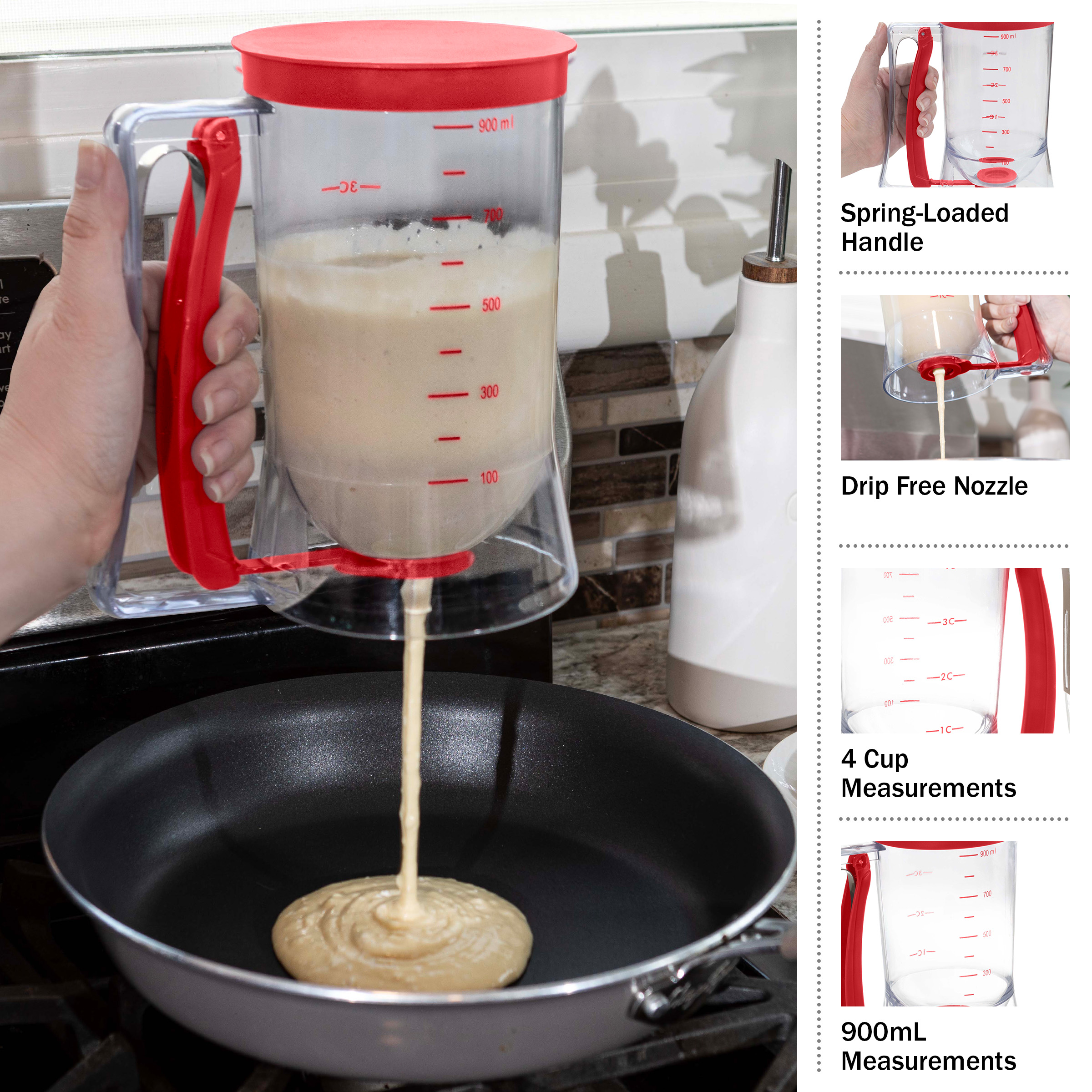Chef Buddy 4-Cup Pancake Batter Dispenser for Pancakes, Baking Tools