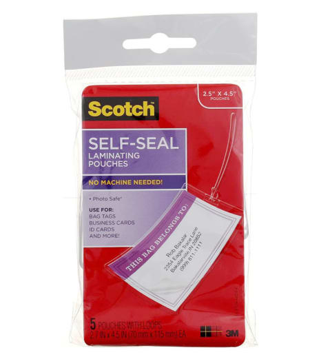 Self-Sealing Laminating Pouches for Bag Tags with Loops - Glossy (2 13/16" x 4 9/16") 5 pack
