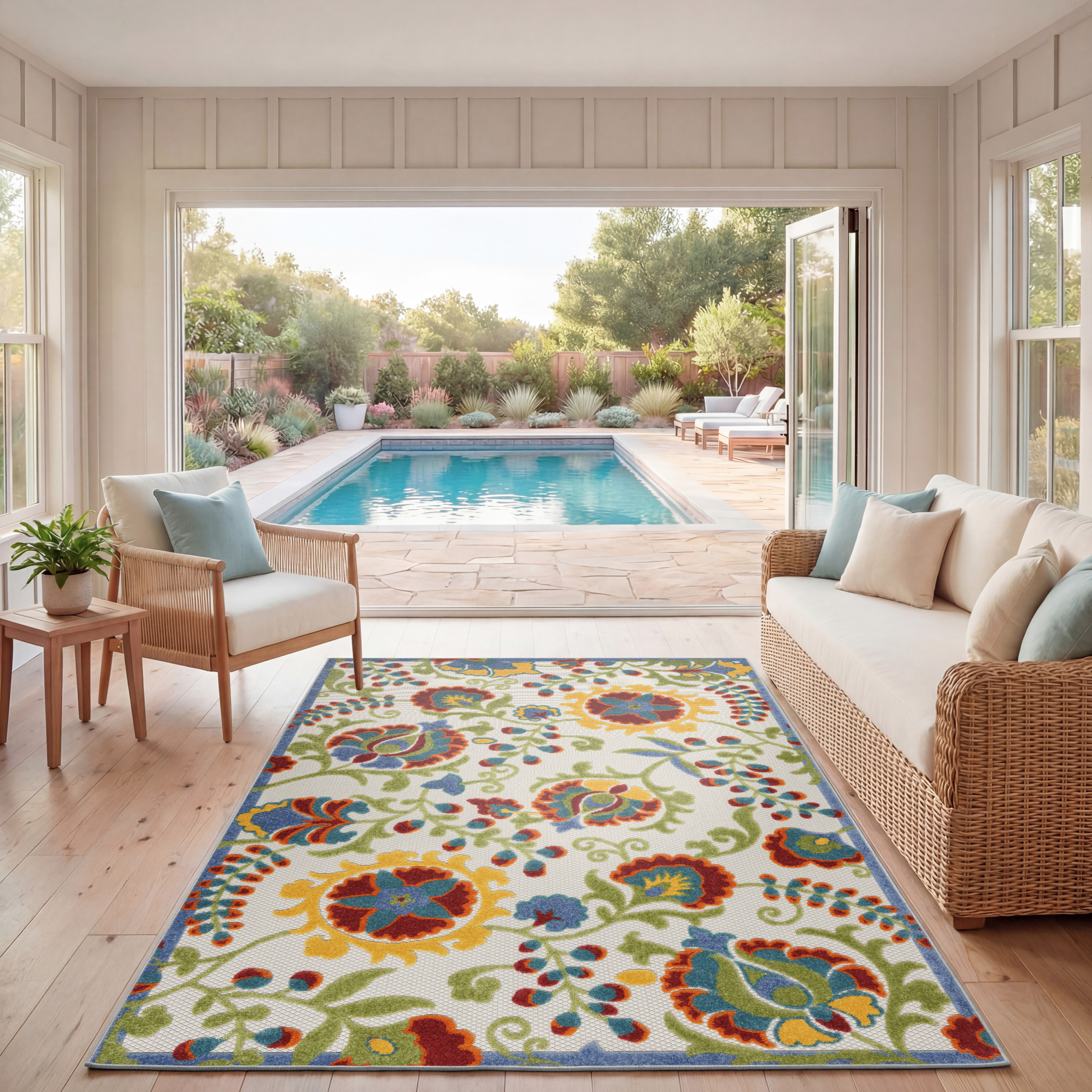 Nourison Aloha 6' x 9' Ivory Multicolor Farmhouse Rug