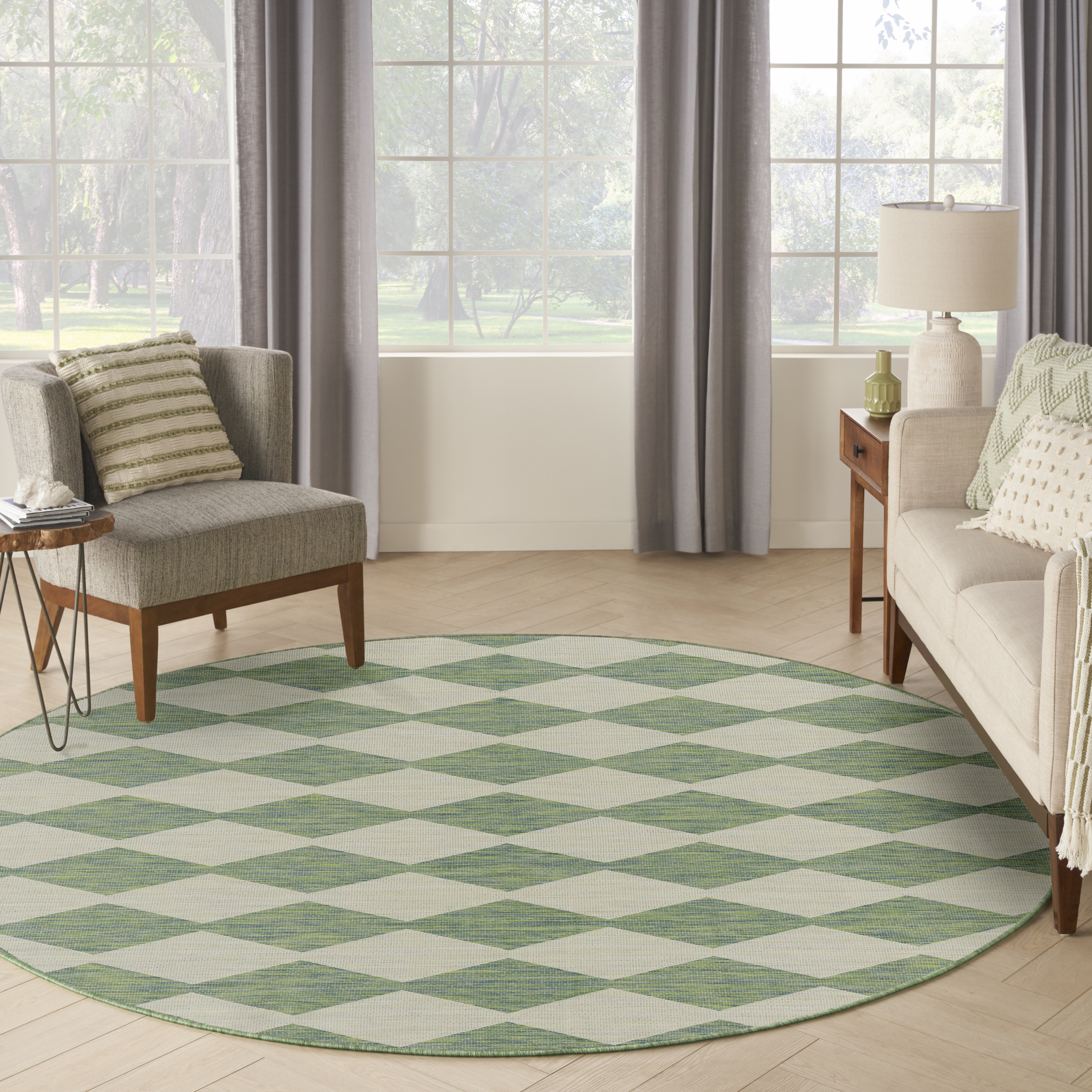 Nourison Positano 8' x Round Blue Green Modern Rug