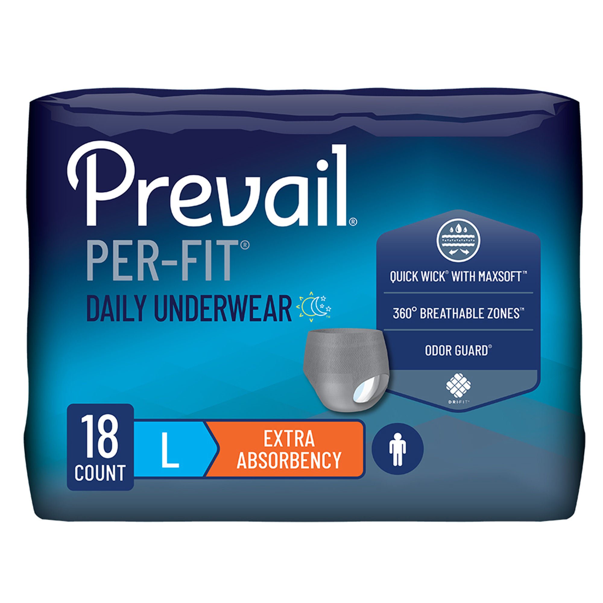 Prevail® Per-Fit® Men Adult Moderate Absorbent Underwear, Large, White