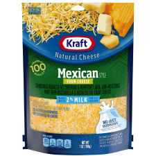 Kraft Mexican Style Four Cheese Blend Shredded Cheese with 2% Milk, 7 oz Bag