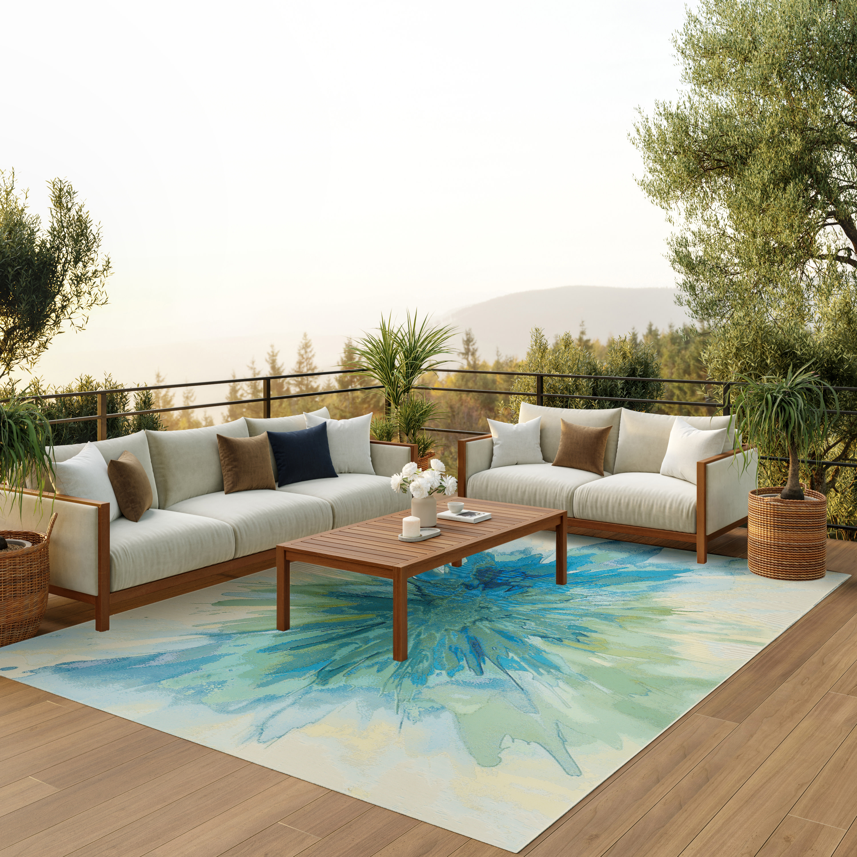 Nourison Color Splash 7'10" x 9'10" Ivory Blue Modern Rug