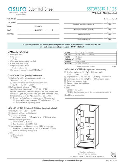 Spec Sheet — Cd Shower Spec Sheet Asura Sst 3838 Tr 1 125 ANSI