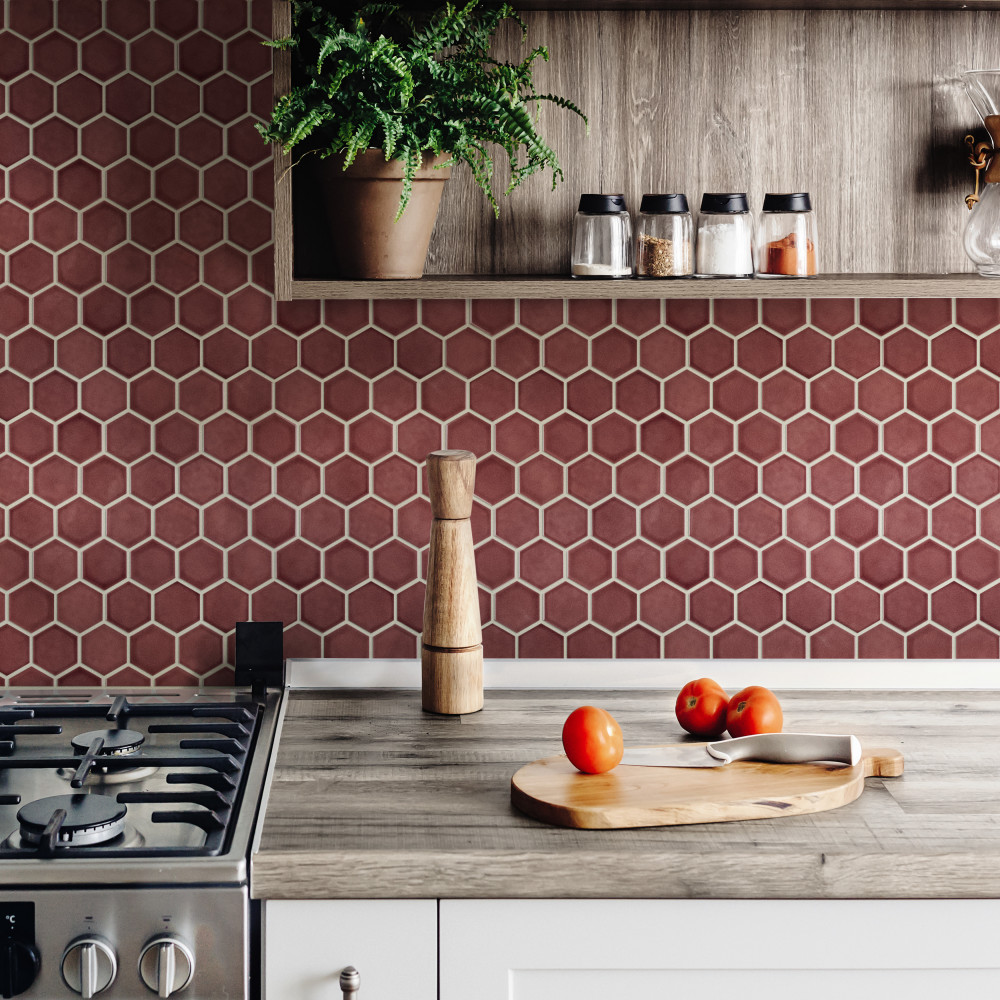 Tribeca 2″ Hex Glossy Rusty Red 11-1/8 in. x 12-5/8 in. Porcelain Mosaic Tile