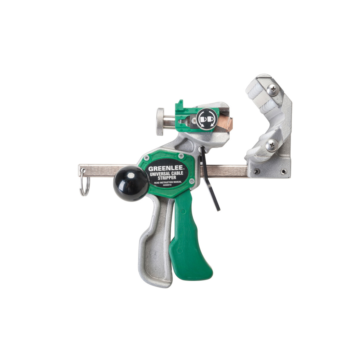 Full Universal EPR Tool Kit.  Large capacity clamp jaw, wide range 1/2" - 3" cable outside diameter, enabling  productivity when working with a variety of cable sizes.  Tension trigger, 150 lbs of clamping force allows user to securely capture cable for precise blade setting.  Delrin ball bearing rollers reduces the amount of force needed for the tool to move around and up the cable during stripping.  Roller ball actuation allows user to maintain constant contact with the clamp as it move around the cable.  Precision adjustable cutting blades EPR and XLPE design specific blades allow for ease and efficient cut back.