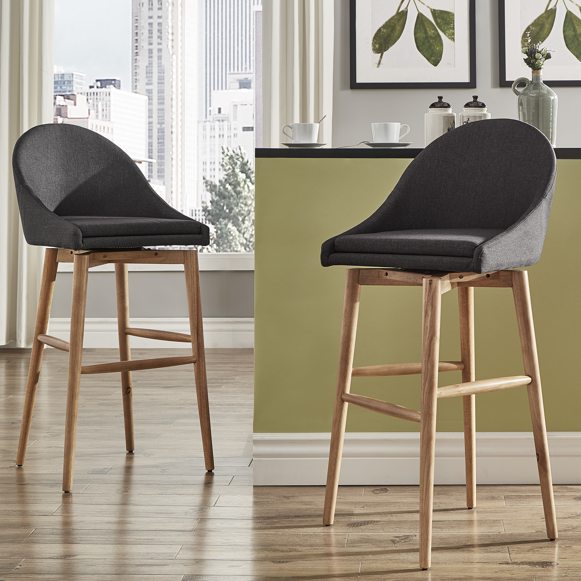 Mid-Century Wood Bar Height Stools (Set of 2)