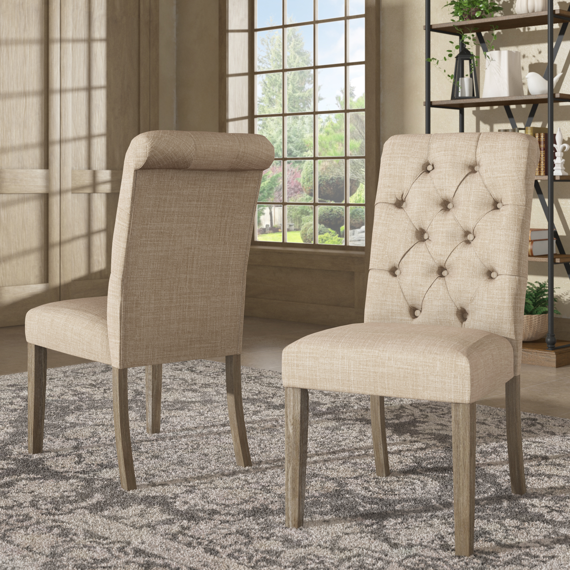 Tufted Rolled Back Parsons Chairs (Set of 2)