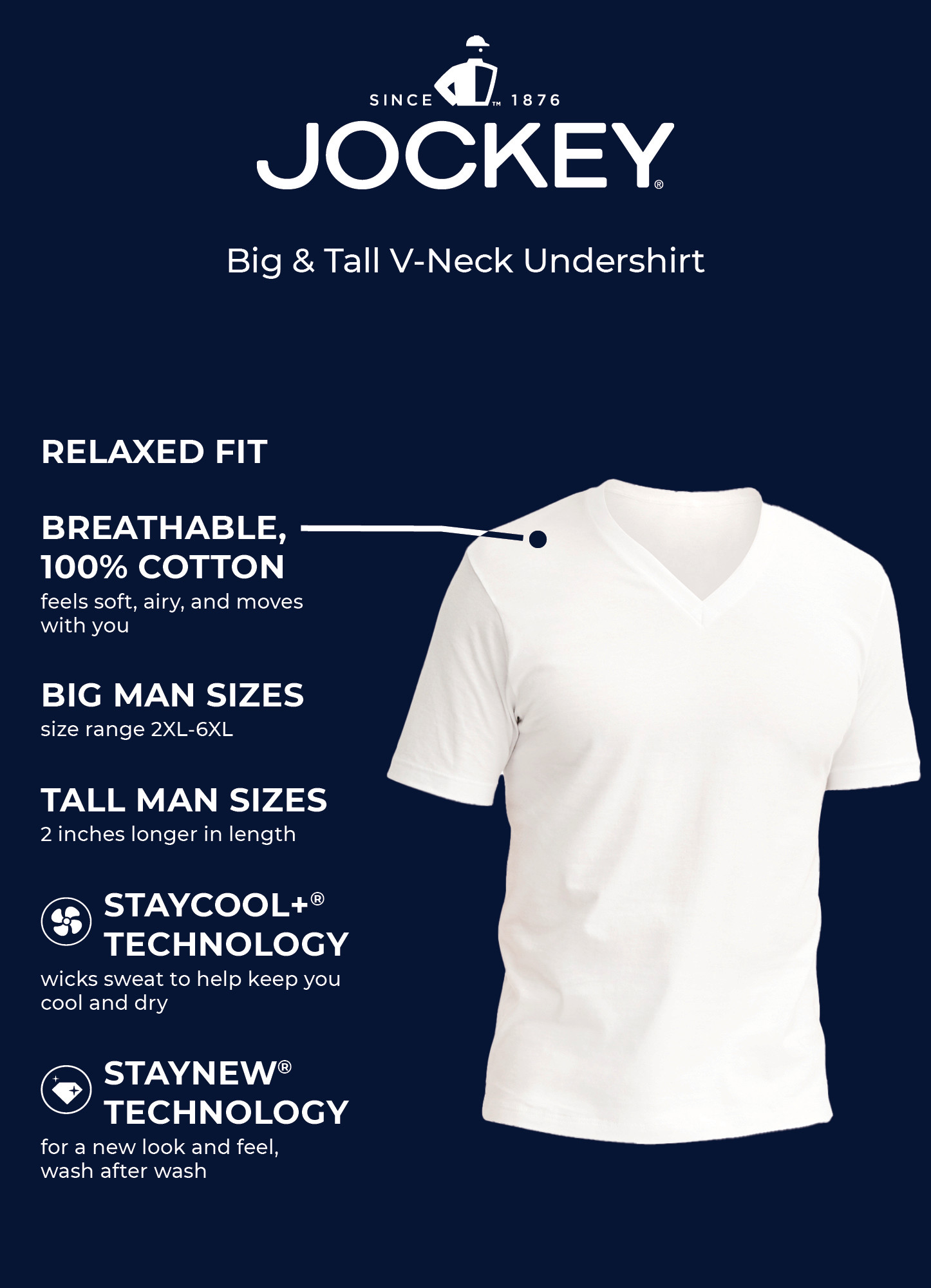 Jockey Men's Big & Tall Classic V-Neck Undershirt - 12 Pack - Picture 8 of 10