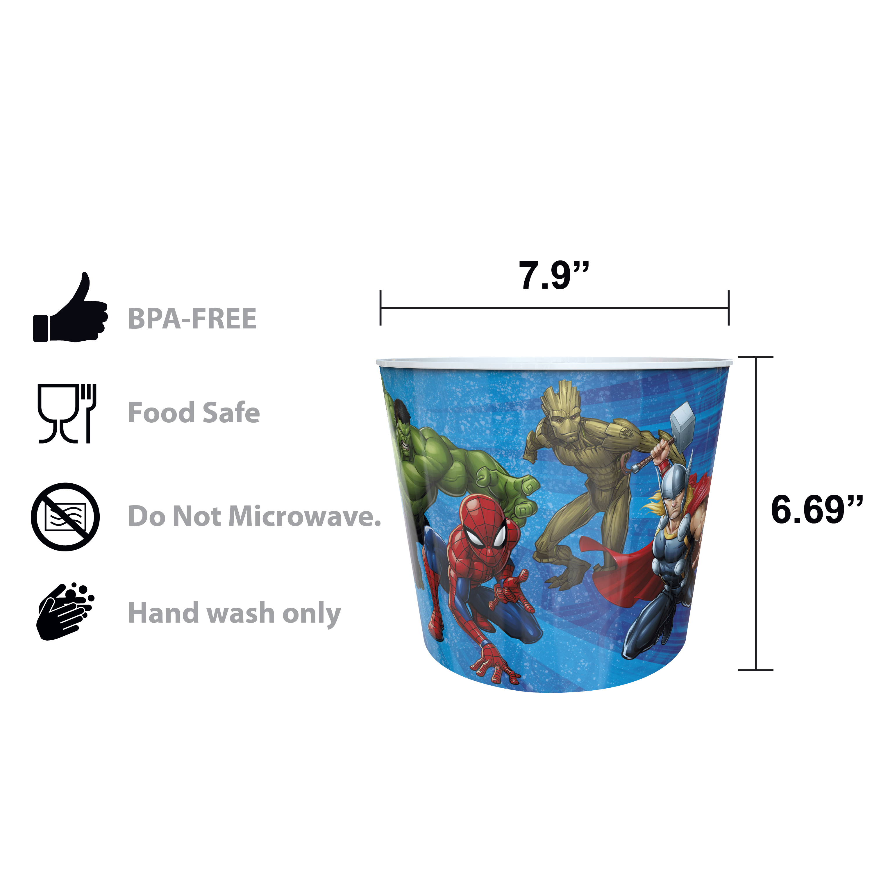 Marvel Comics Plastic Popcorn Container and Bowls, The Hulk, Spider-Man and More, 5-piece set slideshow image 9