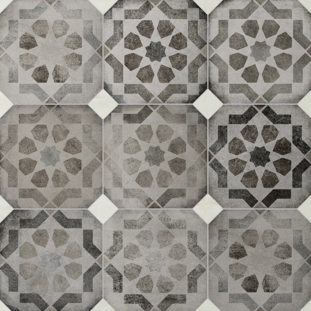 Laverton Octagon Deco Sombra with Taco Nieve 7-7/8 in. x 7-7/8 in. Porcelain Floor and Wall Tile