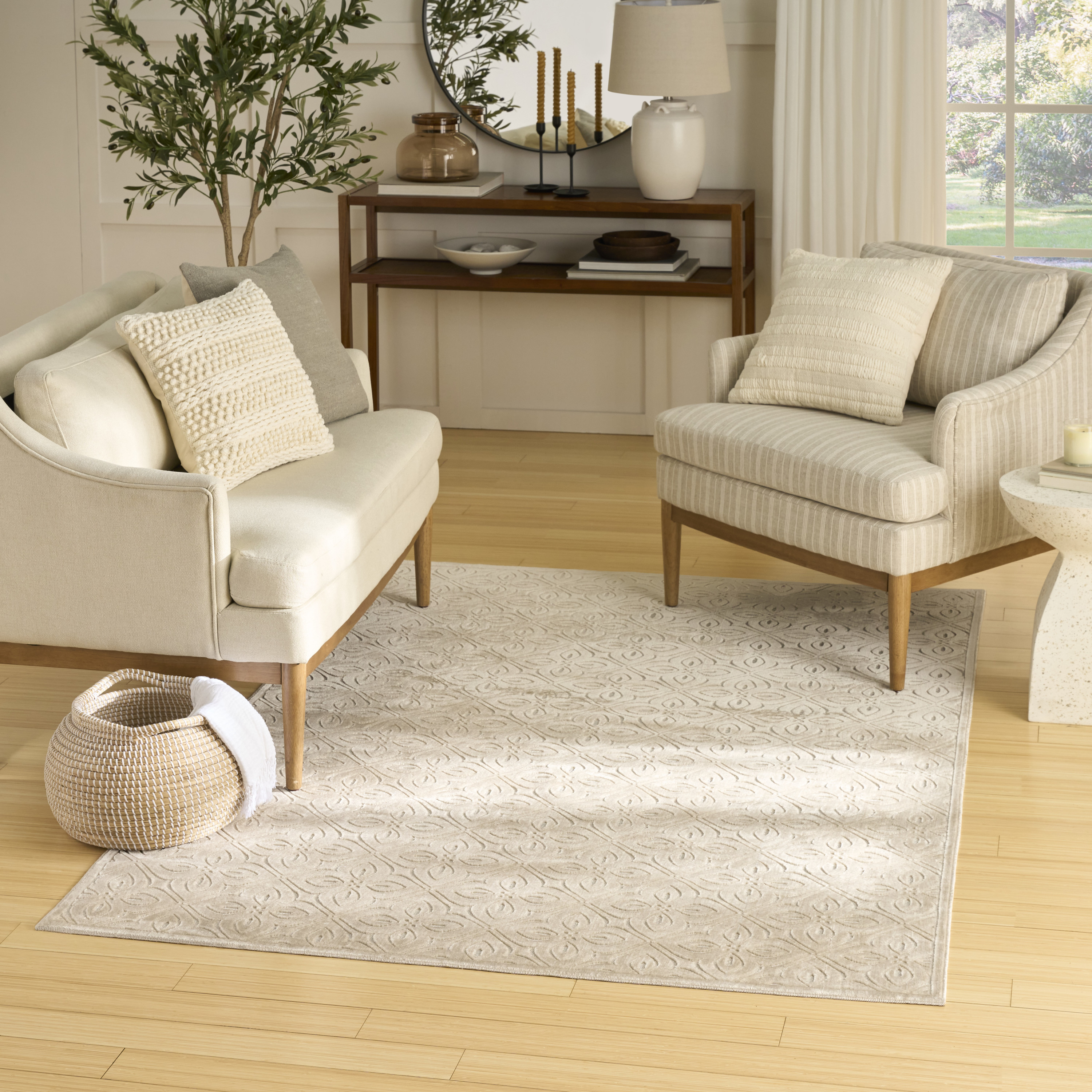Nourison Washable Charm 4' x 6' Beige Ivory Contemporary Indoor Rug