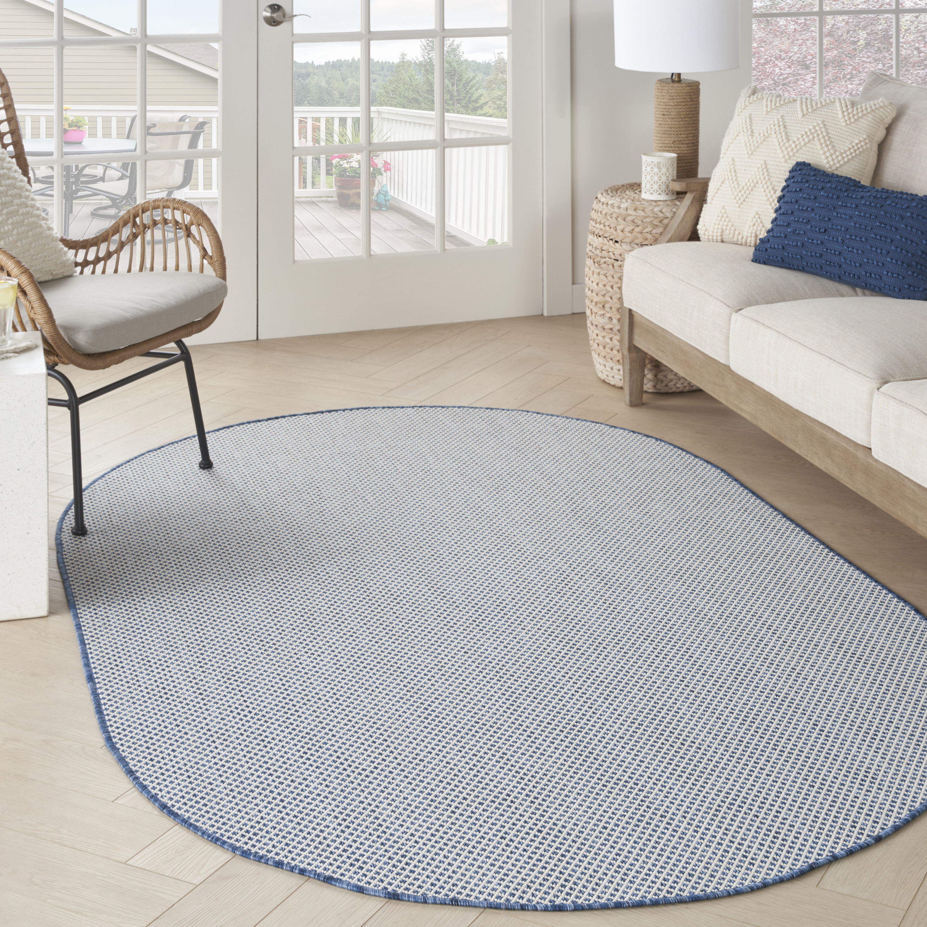 Nourison Courtyard 5' x 8' Oval Ivory Blue Modern Rug