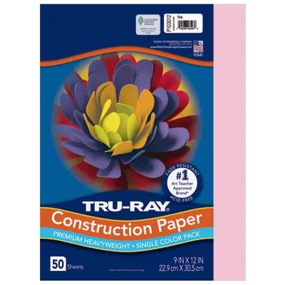 Tru-Ray Premium Heavyweight Construction Paper, Pink, 9"x 12", 50 Sheets