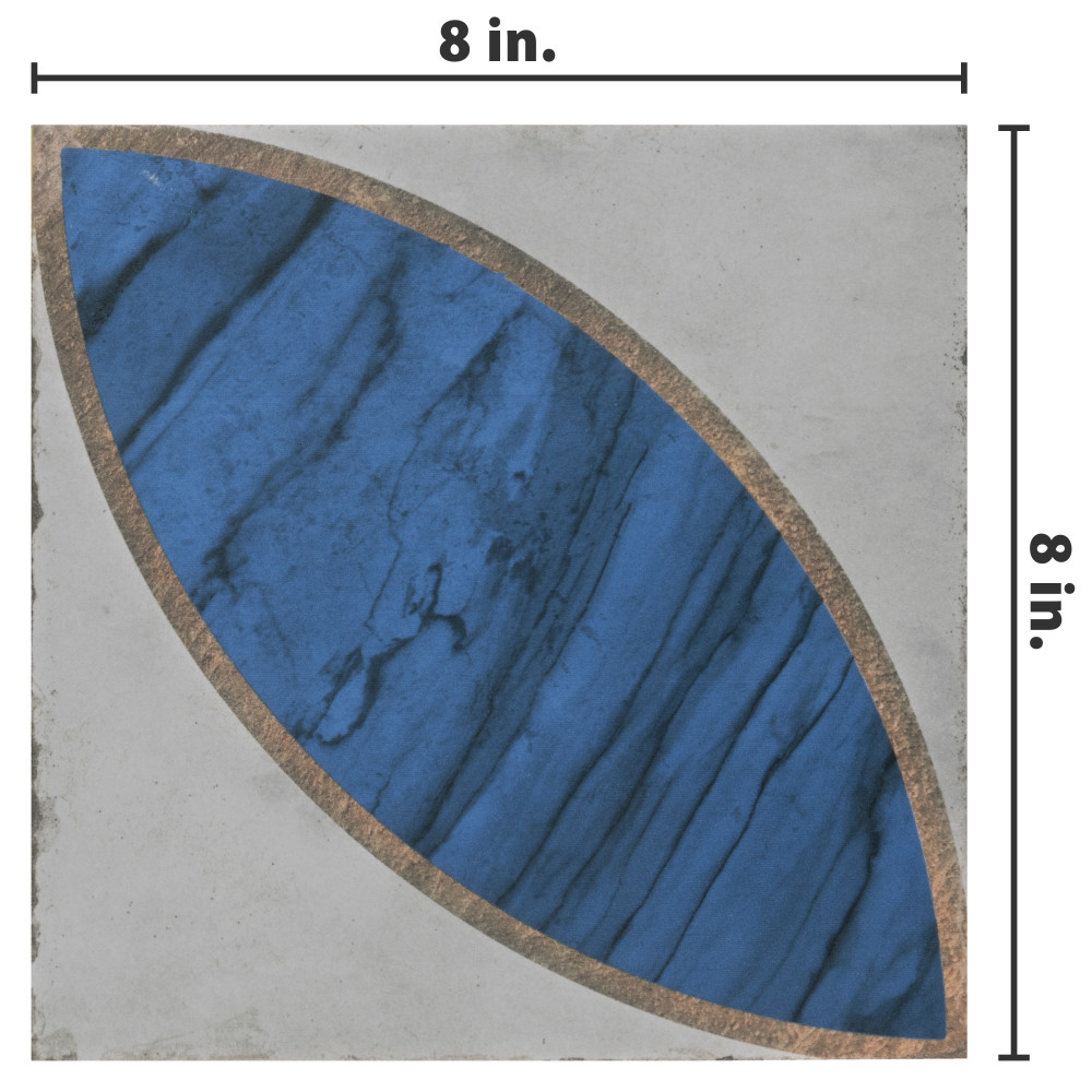 Renaissance Deco Indigo Mandorla 7-7/8 in. x 7-7/8 in. Porcelain Floor and Wall Tile