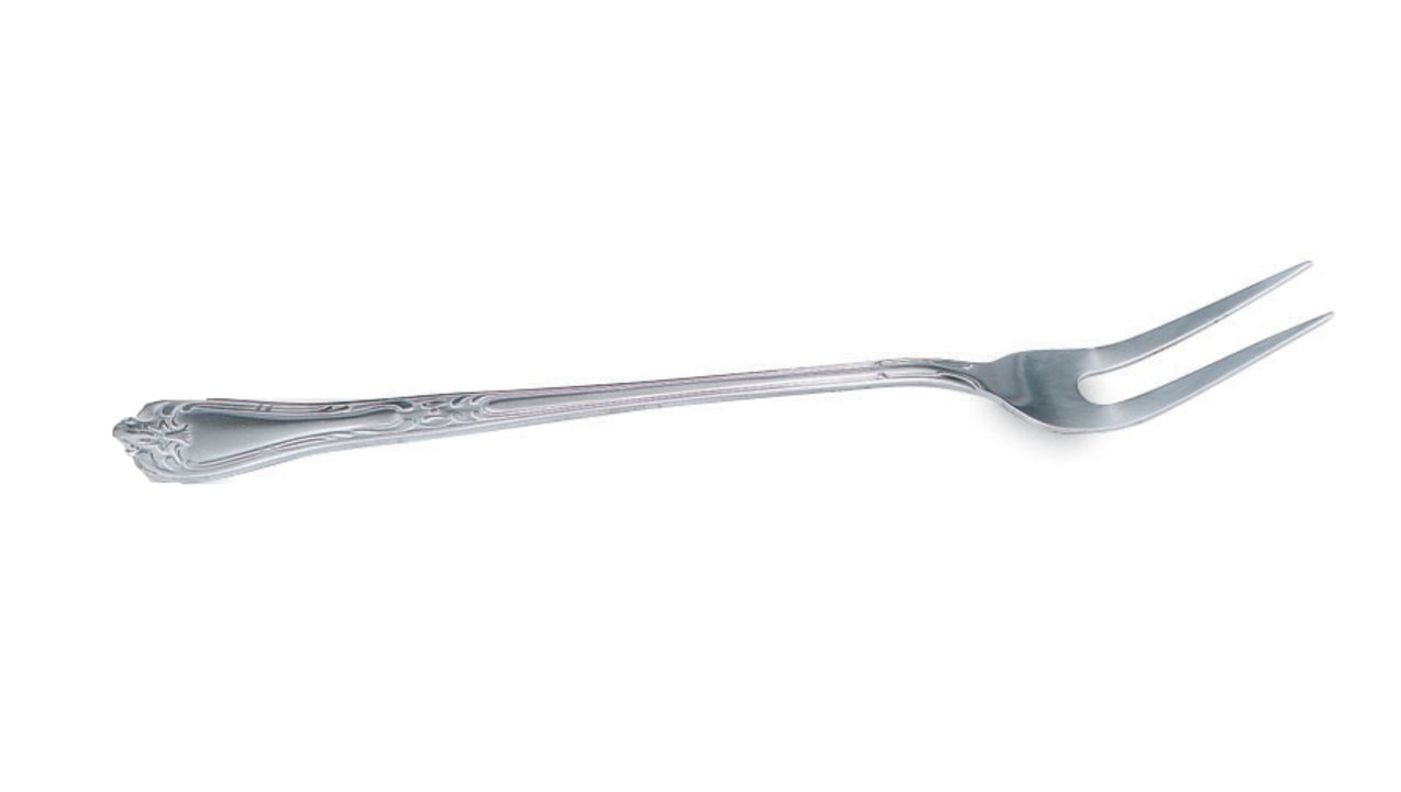 2-tine stainless steel serving fork with embossed handle