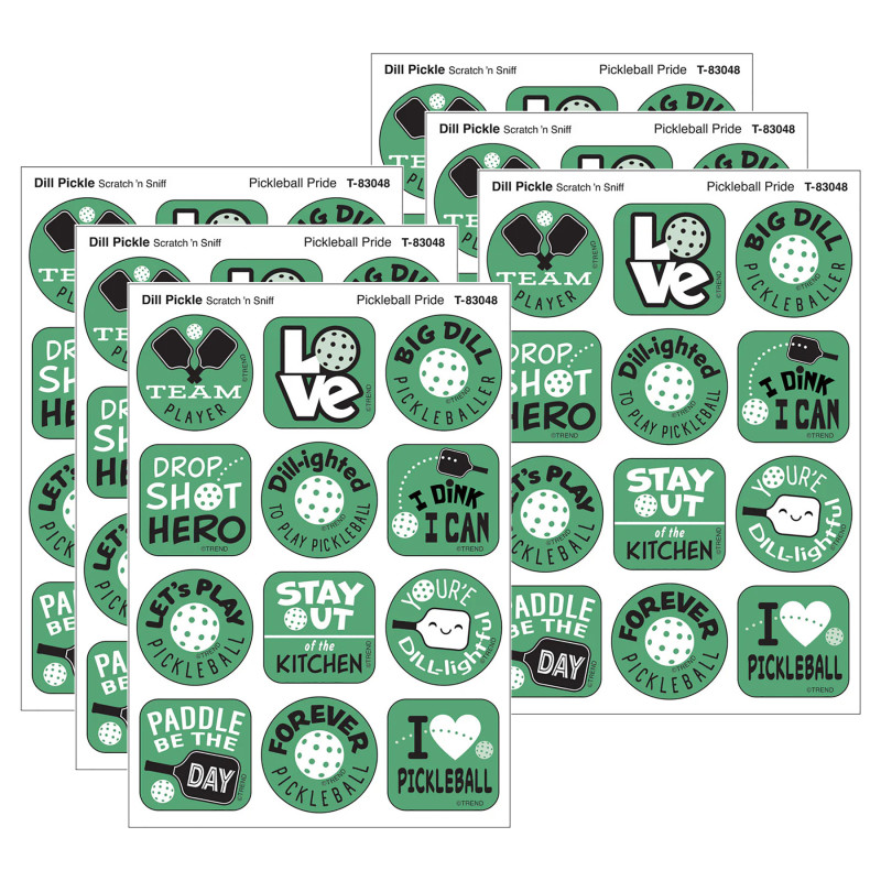 Pickleball DILL-ight, Dill Pickle Scent Scratch 'n Sniff Stinky Stickers®, 48 Per Pack, 6 Packs