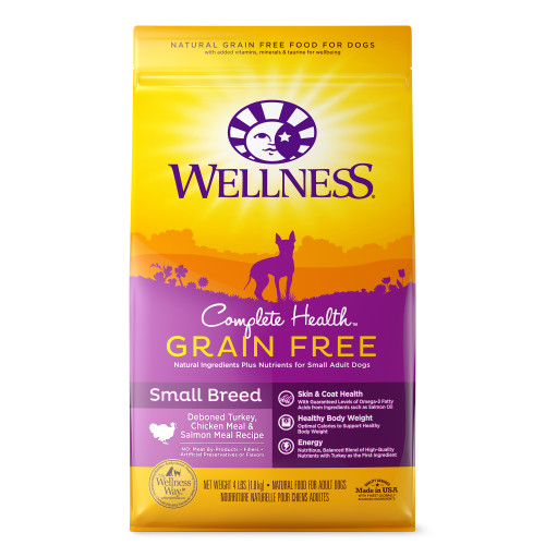 Wellness Complete Health Grain Free Small Breed Turkey, Chicken & Salmon Front packaging
