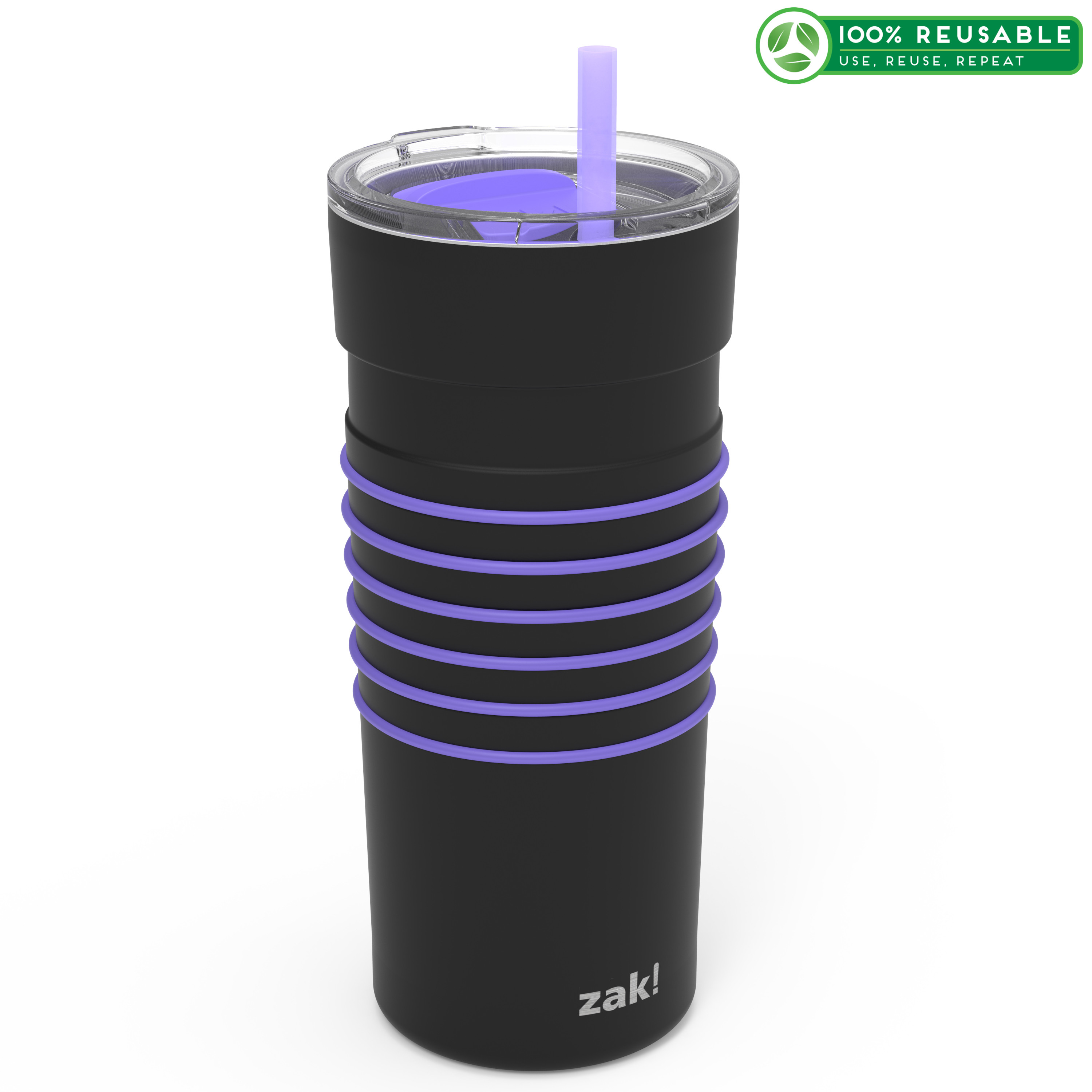 HydraTrak 20 ounce Vacuum Insulated Stainless Steel Tumbler, Black with Purple Rings slideshow image 1 HydraTrak 20 ounce Vacuum Insulated Stainless Steel Tumbler, Black with Purple Rings slideshow image 1