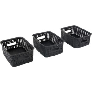 Black Plastic Weave Bins, Small, Pack of 3