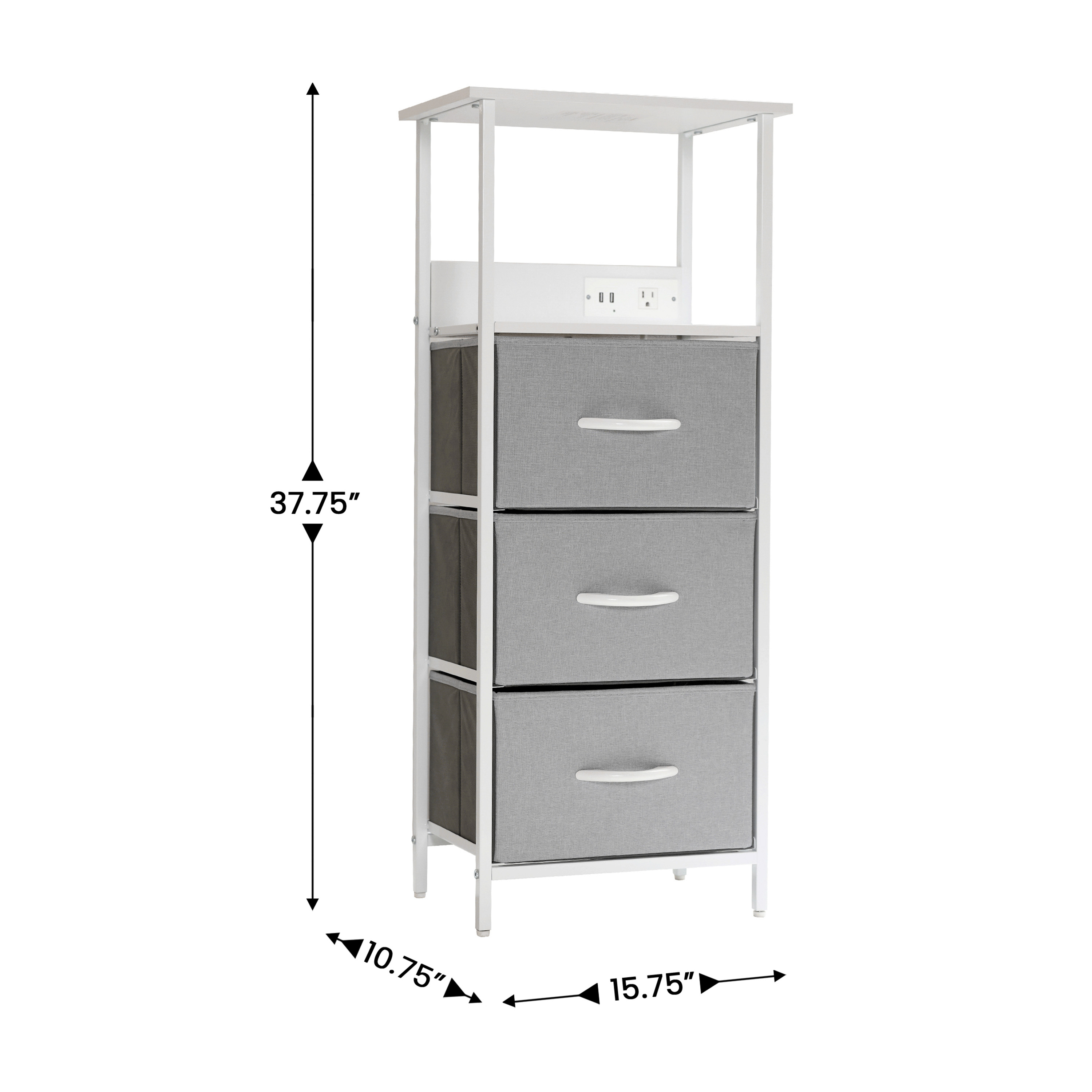 Sodano 3 Drawer Nightstand with Charging Station, 2 USB Ports, 1 Outlet, Blac... - Picture 18 of 25