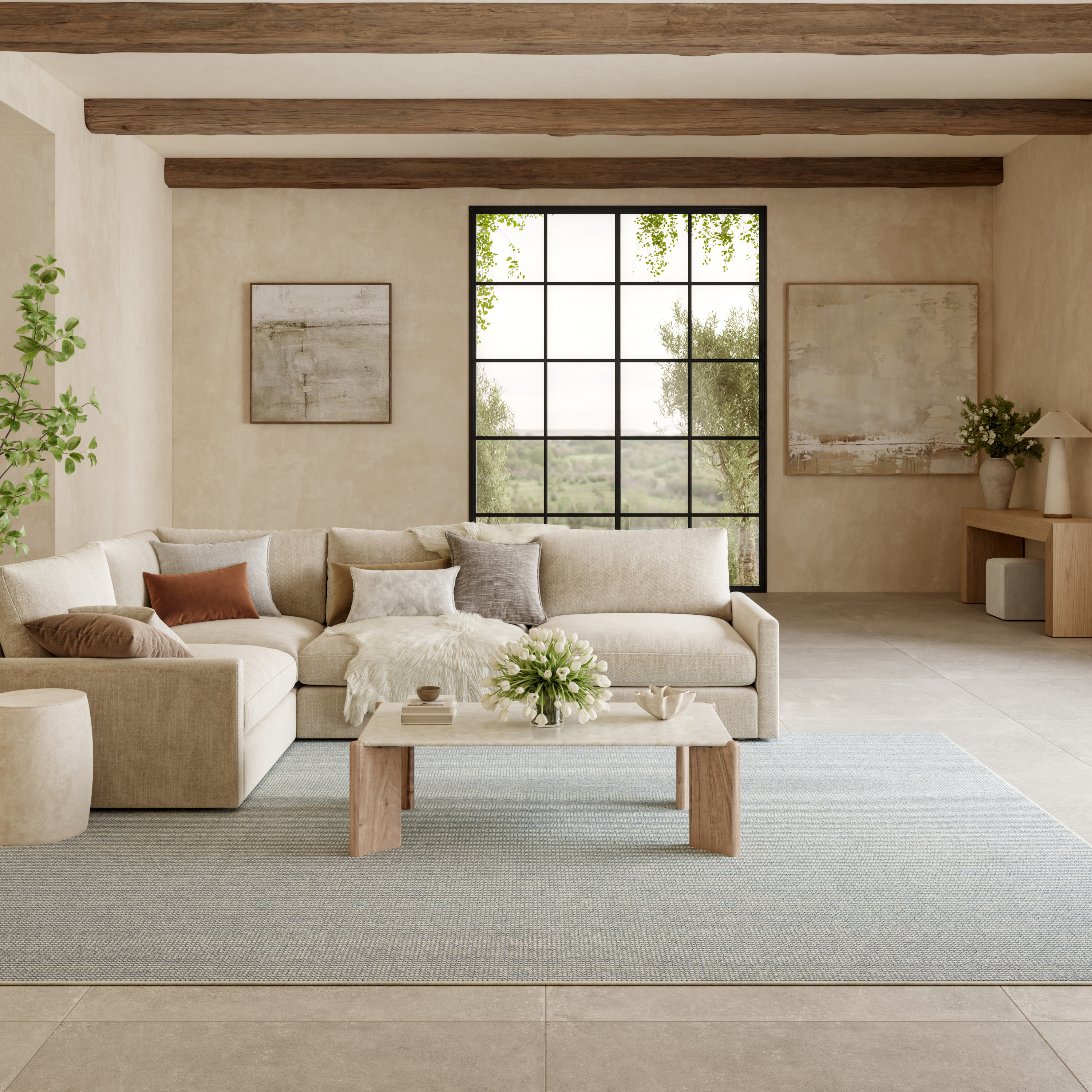Nourison Natural Texture 5'3" x 7' Ivory Blue Farmhouse Indoor Rug