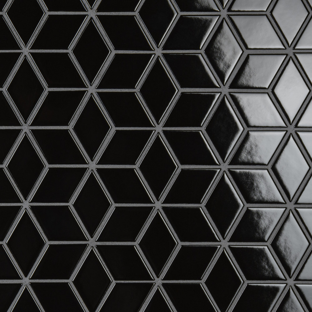 Metro Rhombus Glossy Black 10-1/2 in. x 12-1/8 in. Porcelain Mosaic Tile