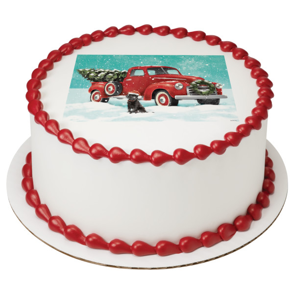 Classic Red Truck with Tree PhotoCake® Edible Image®