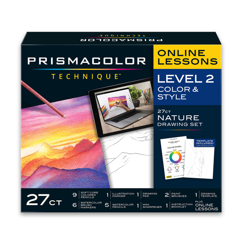 Technique, Art Supplies and Digital Art Lessons, Nature Drawing Set, Level 2, Sunset Landscape Drawing, 27 Count