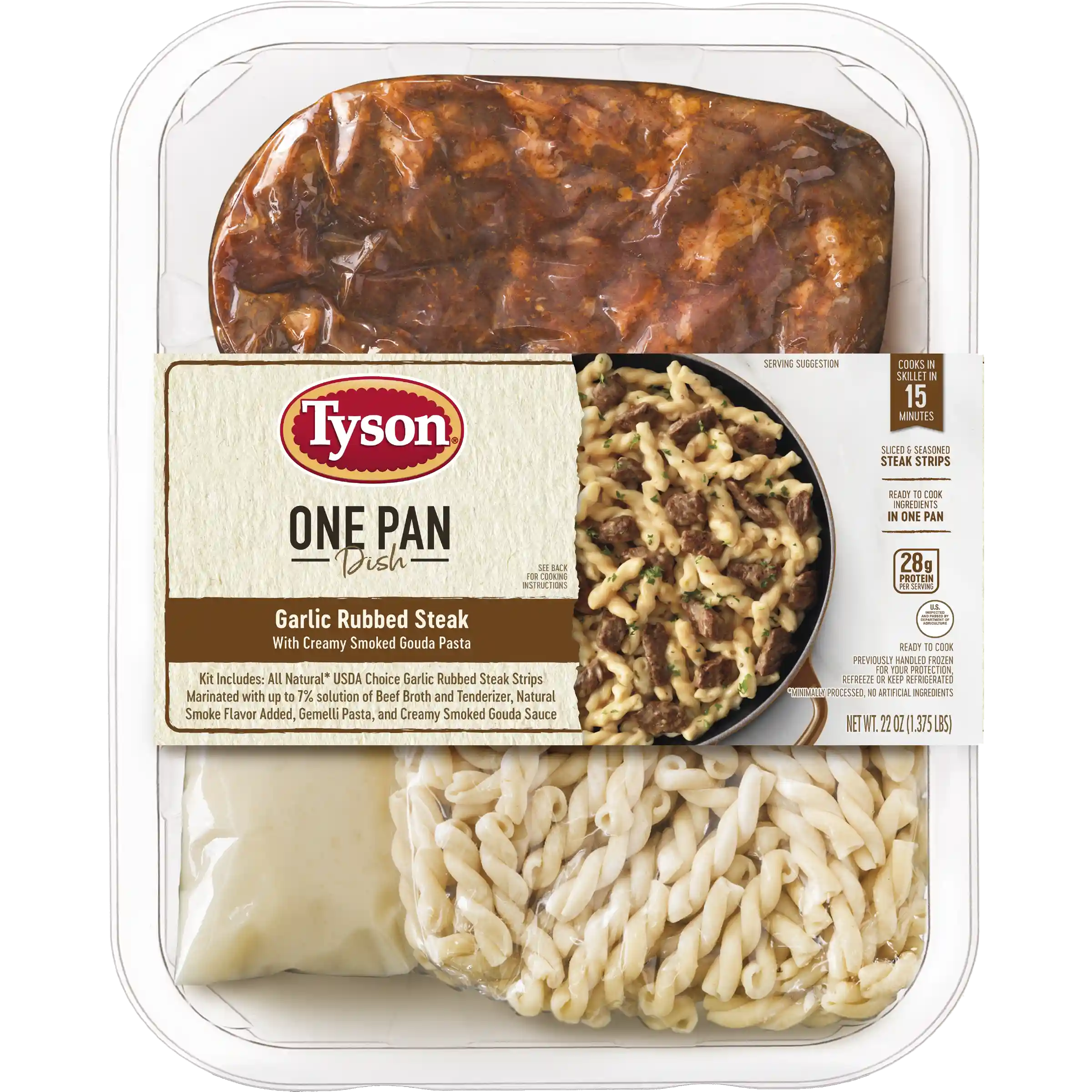 Tyson® One Pan Dish Garlic Rubbed Steak* with Creamy Smoked Gouda Pasta Meal Kit - 4 pkg per case