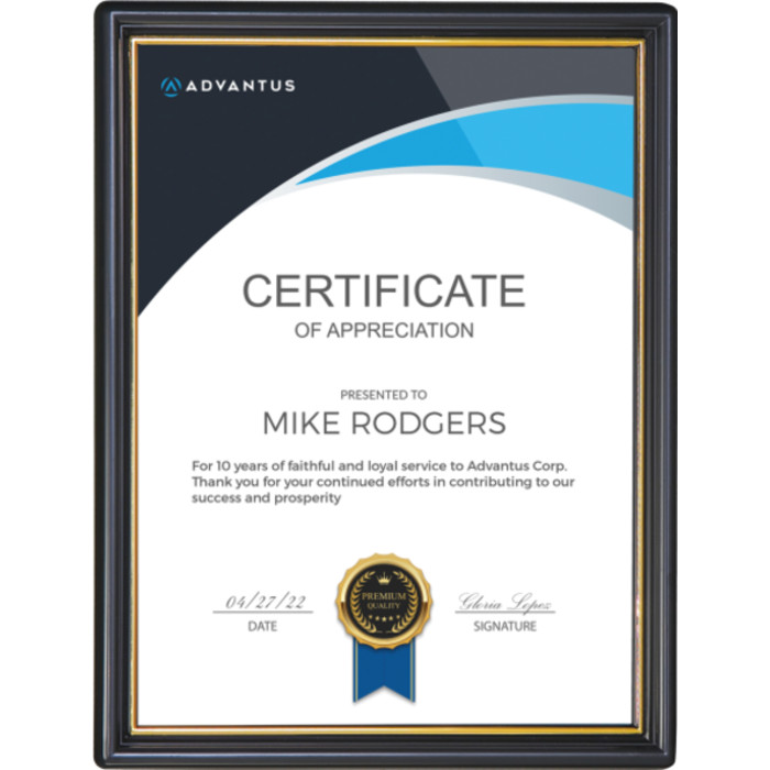 EZ Mount Document Frame, Black & Gold Plastic, 8x10 in