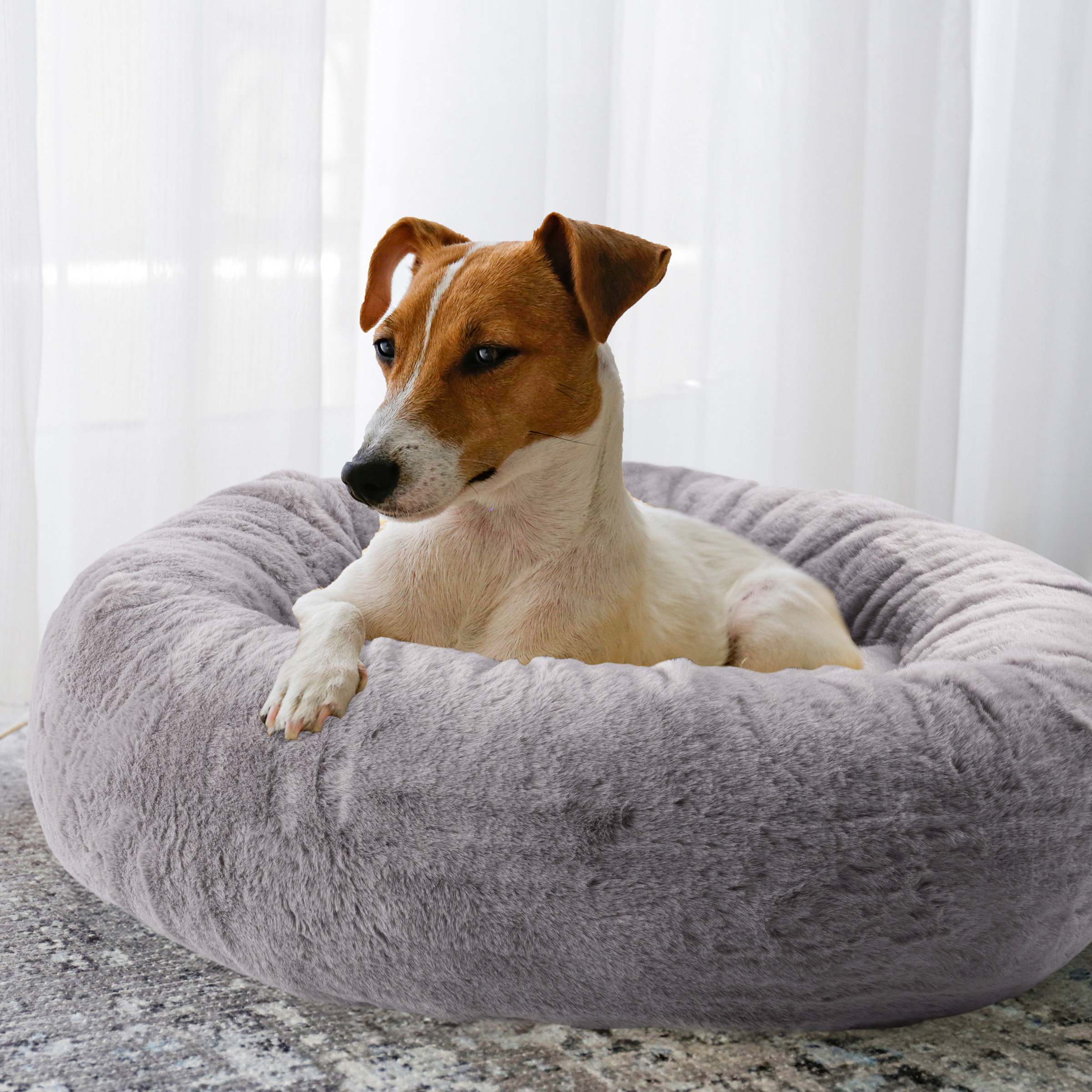 PETMAKER 25in Donut Dog Bed Cat Bed for Medium Pets, Puppy Essentials