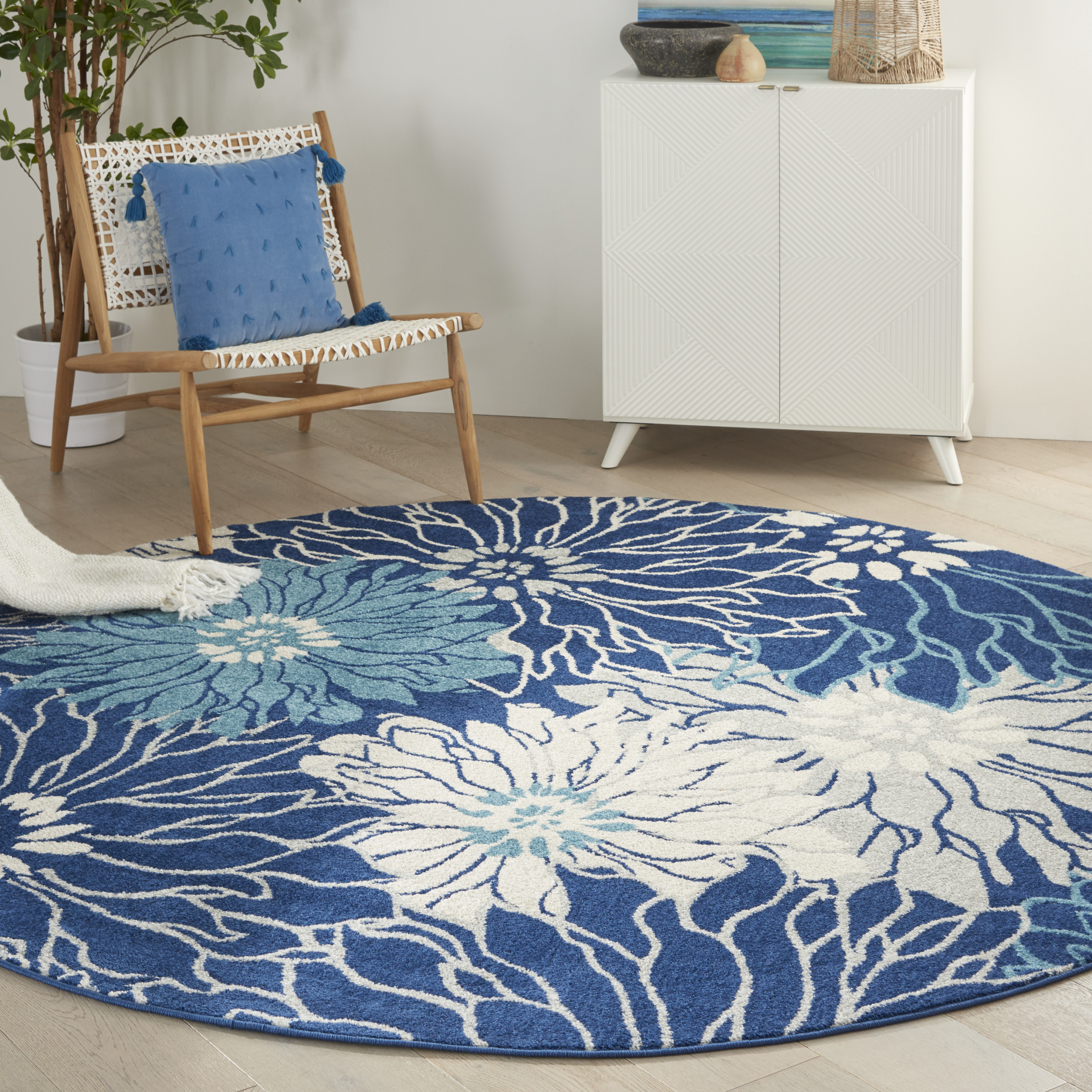 Nourison Passion 8' x Round Navy Ivory Contemporary Indoor Rug