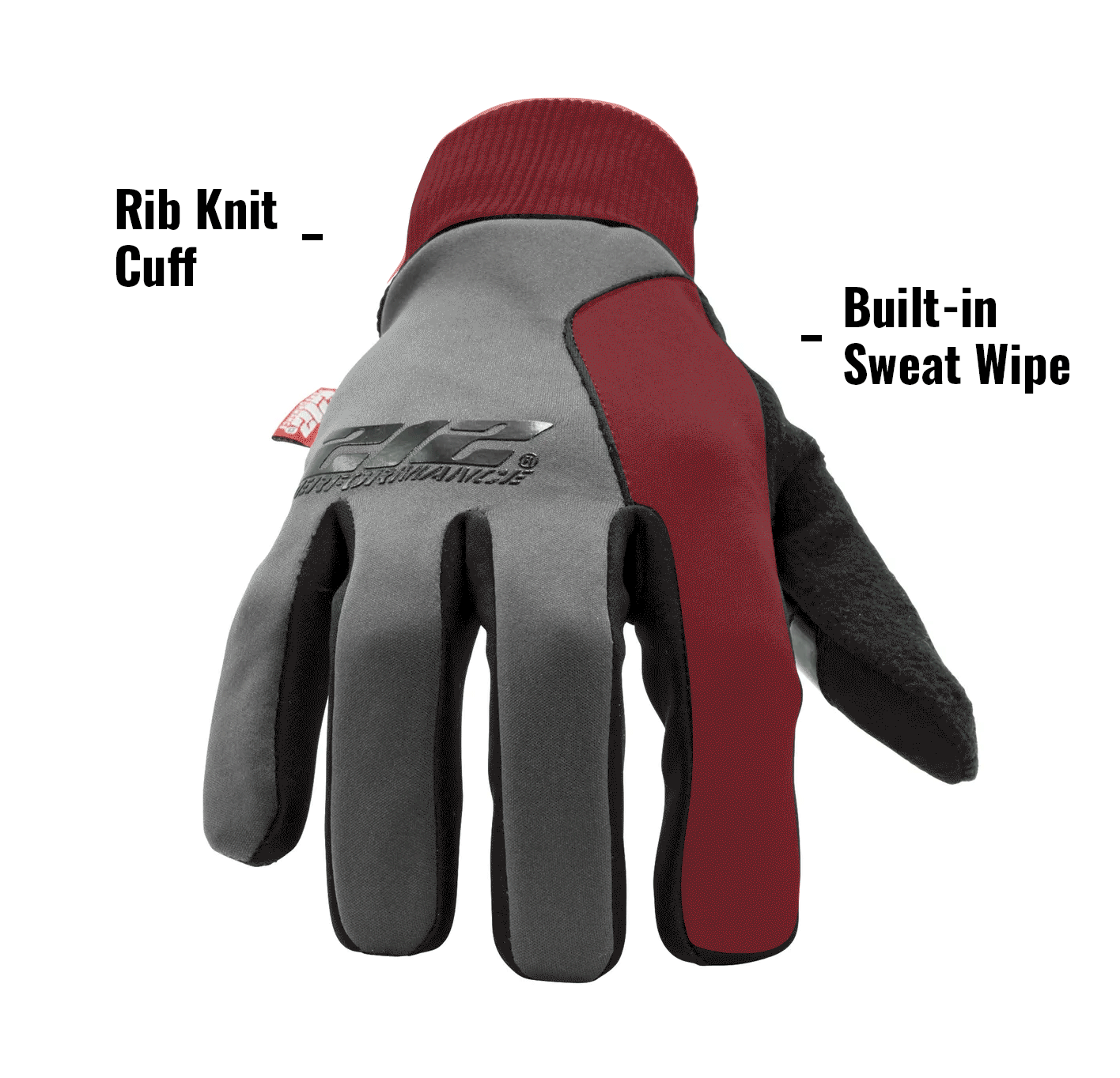 Touchscreen Compatible Silicone Palm Economy Tundra Jogger Gloves in Gray and Black TEJG showing Rib Knit Cuff and Built-in Sweat Wipe