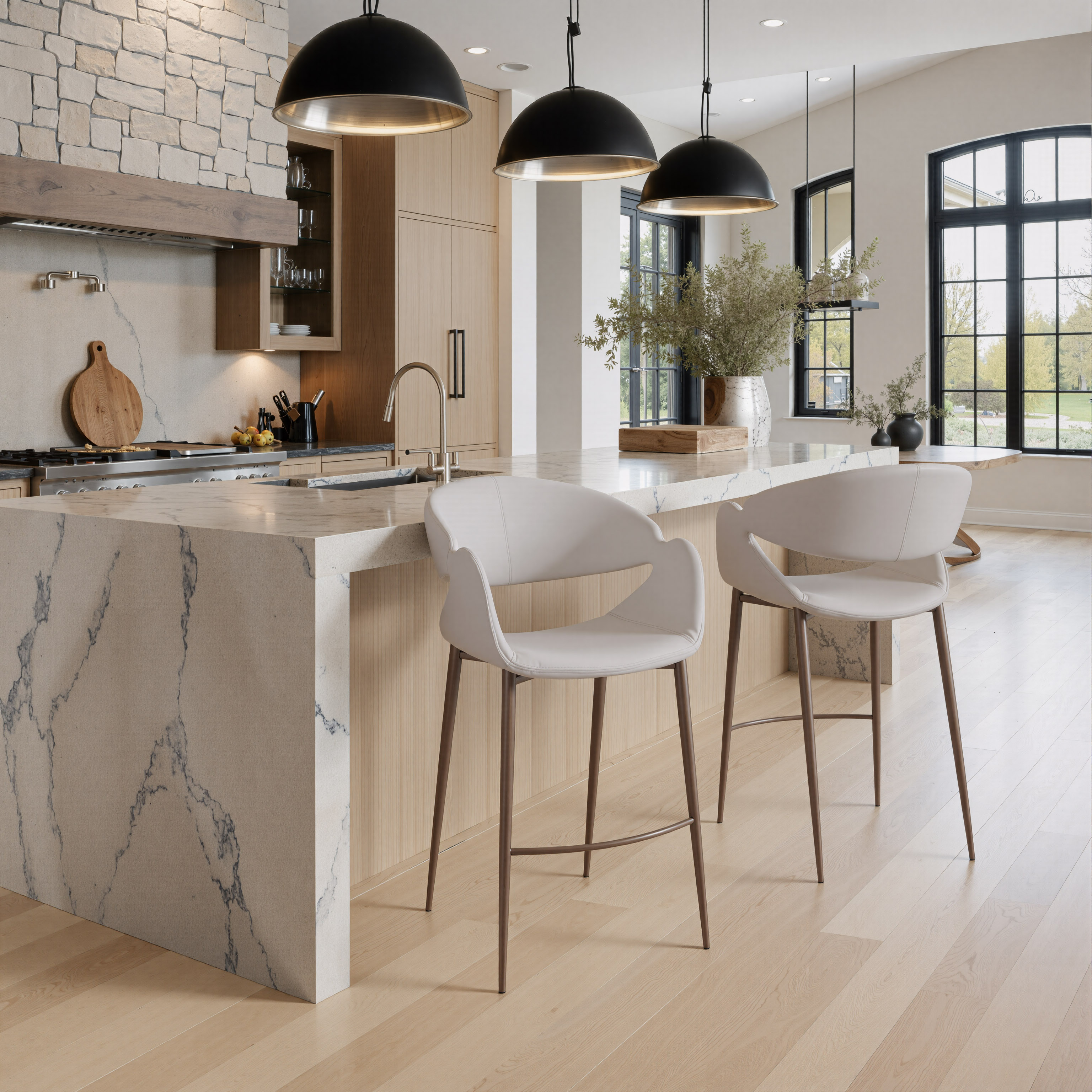 Limay Counter Stool Beige & Walnut product image