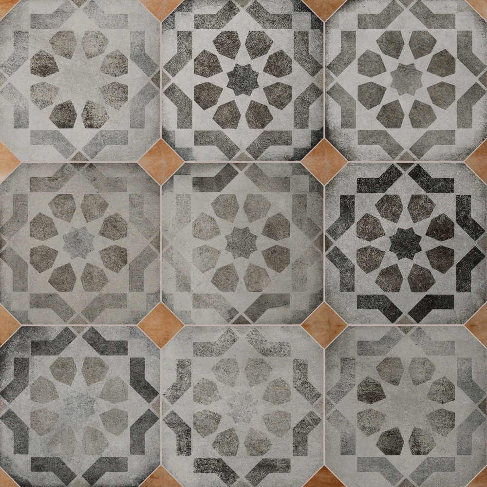 Laverton Octagon Deco Sombra with Taco Natural 7-7/8 in. x 7-7/8 in. Porcelain Floor and Wall Tile