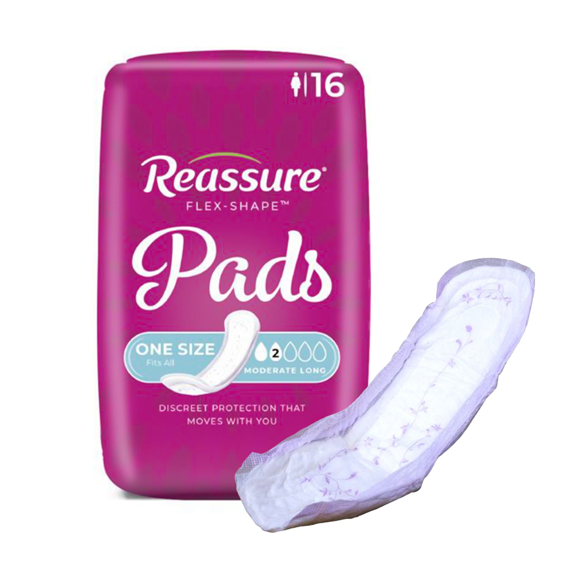 Reassure® Flex-Shape Pad™, Long Pad for Moderate Incontinence One Size Fits Most