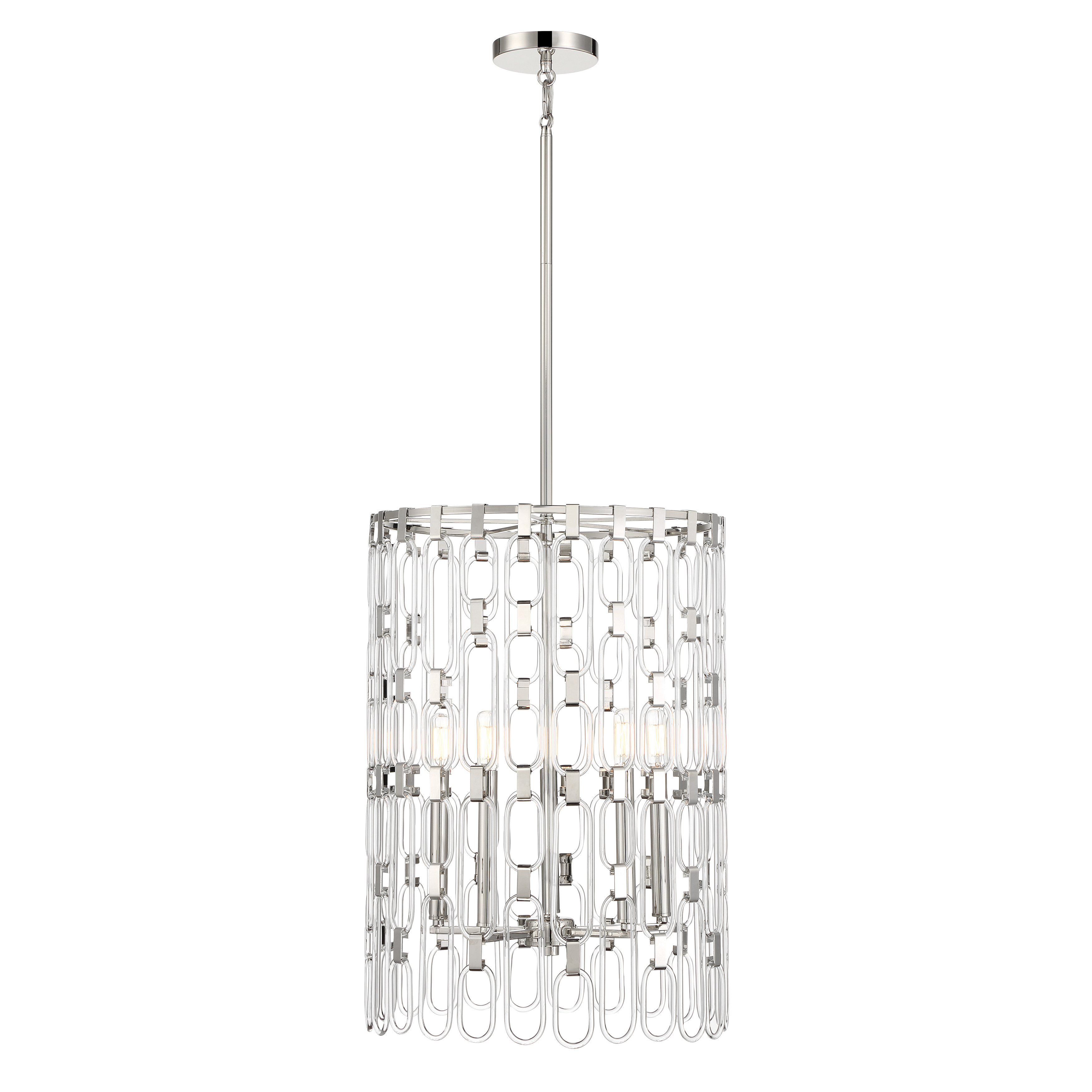 The Charming 5-Light Pendant combines contemporary style with classic elegance. Its polished nickel finish and glass shades create sophisticated illumination perfect for dining areas and entryways. - alternate view
