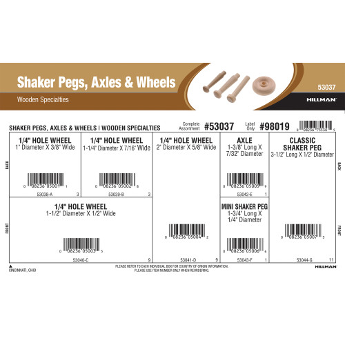 Shaker Pegs, Axles, & Wheels Assortment (Wooden Specialties)