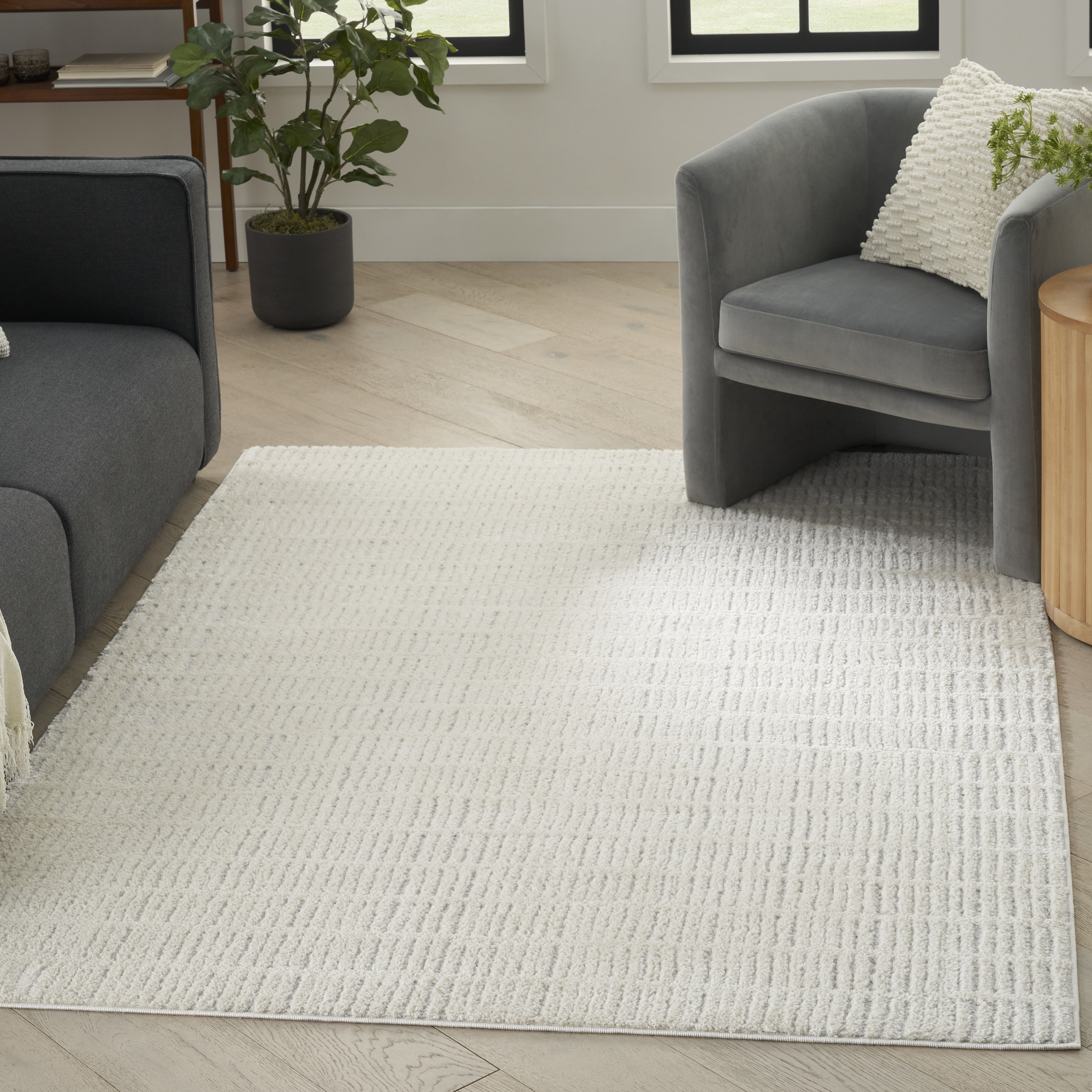 Nourison Modern Comfort 5'3" x 7' Ivory Grey Scandinavian Indoor Rug