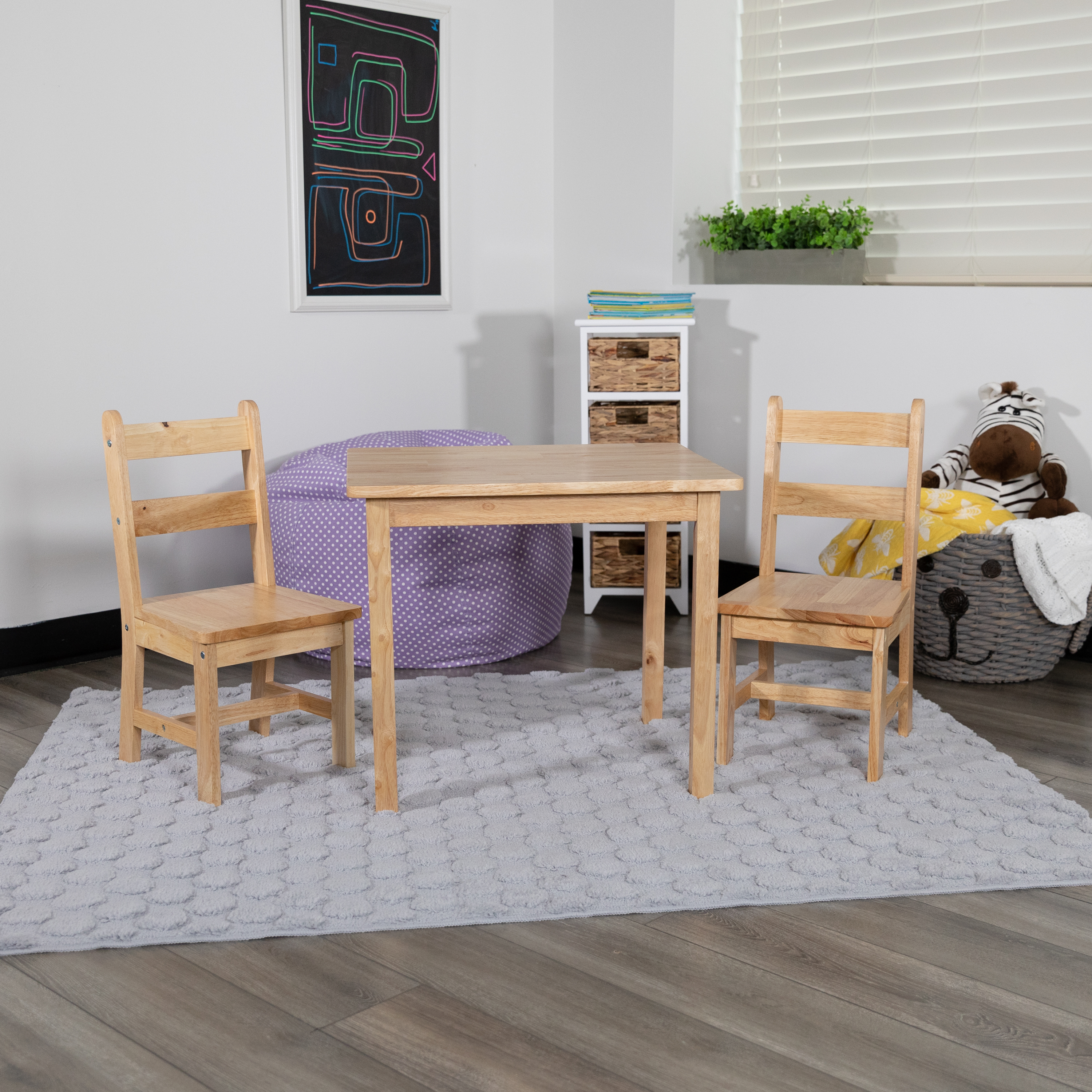 Juego de mesa y silla de madera maciza para niños de 3 piezas para sala de juegos, cocina - blanco - Imagen 8 de 37