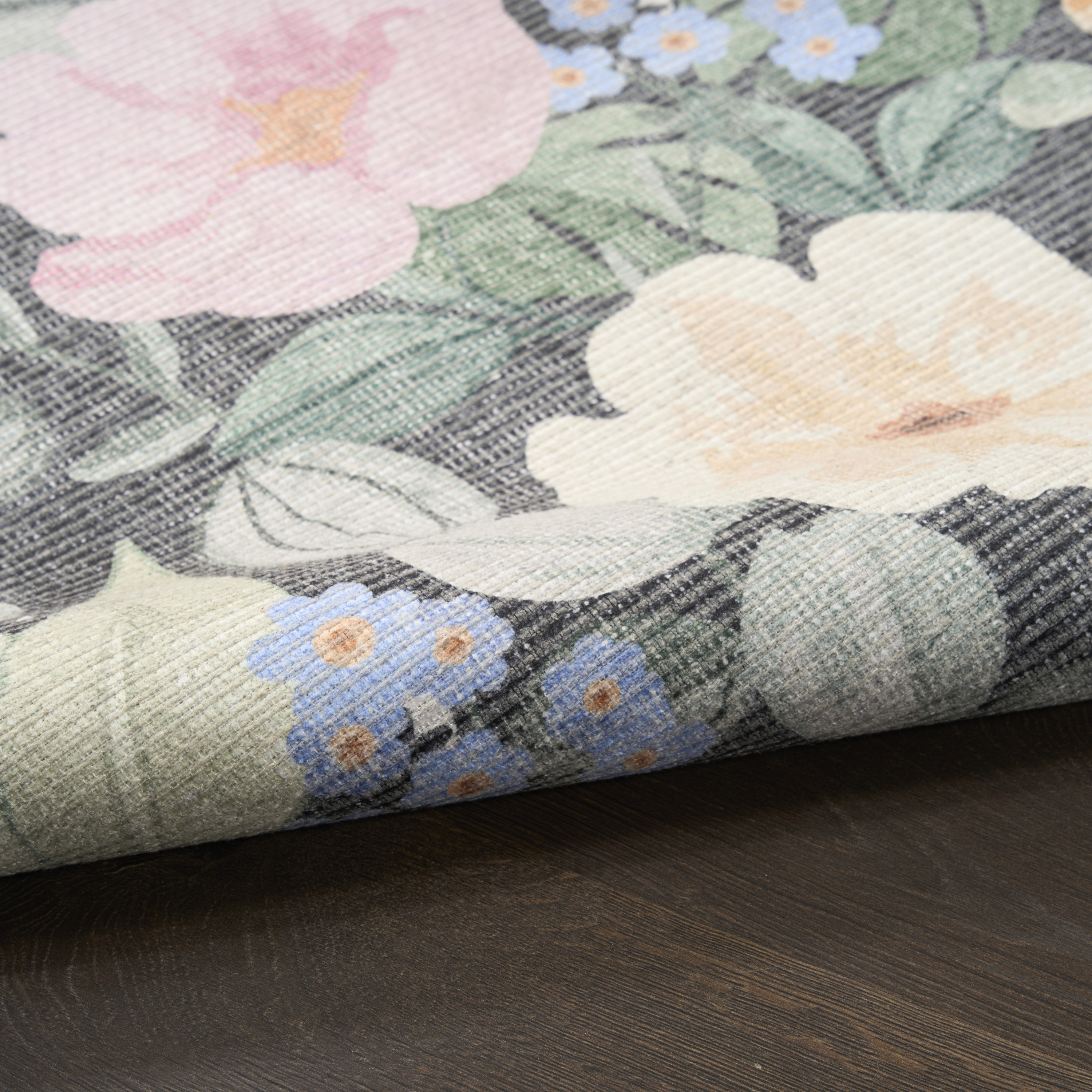 Nourison Botanical Washables 5' x 7' Charcoal Multicolor Farmhouse Indoor Rug