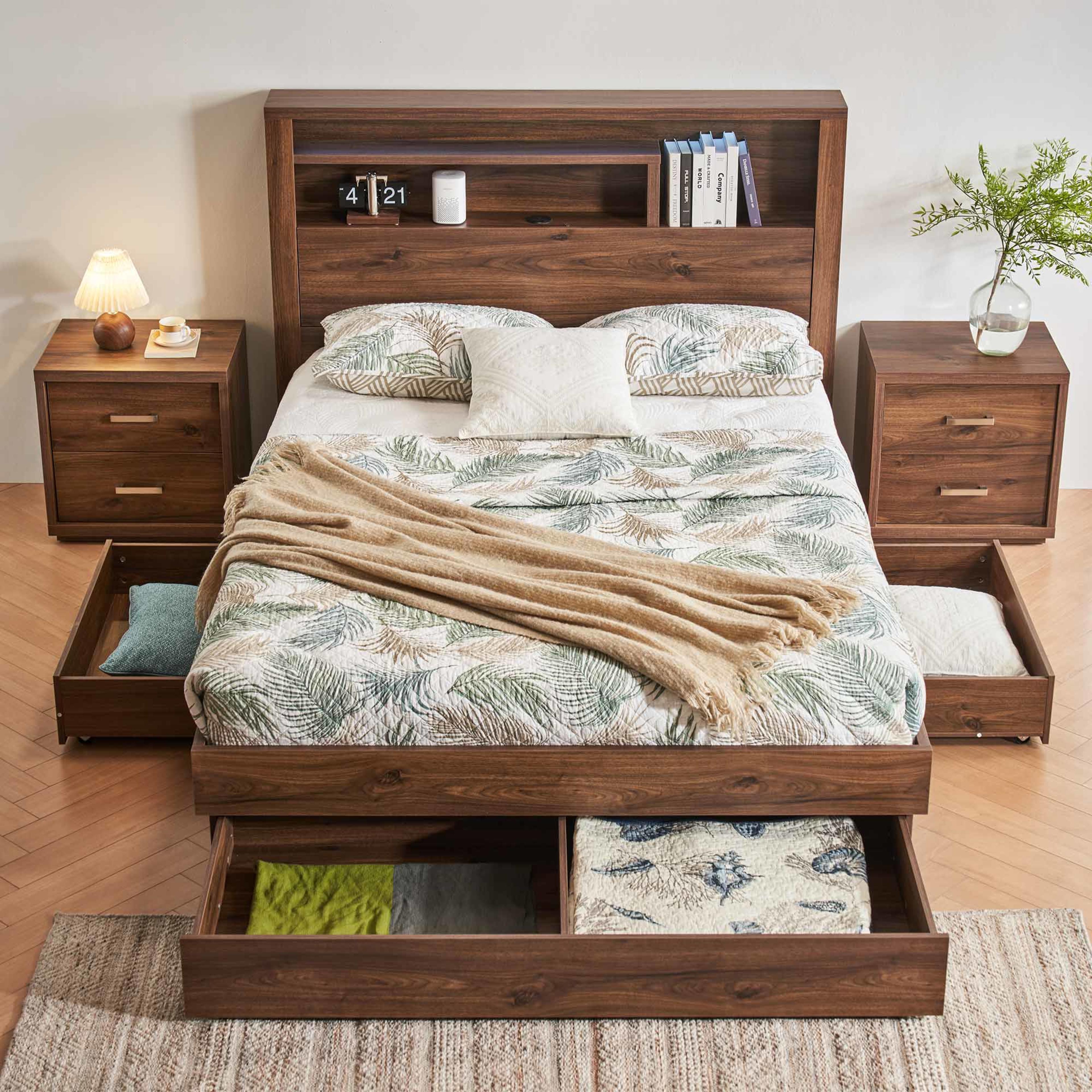 Lifestyle image of the Bellevue Bed Frame, 3 Drawer Base, Rustic Walnut from Forty Winks