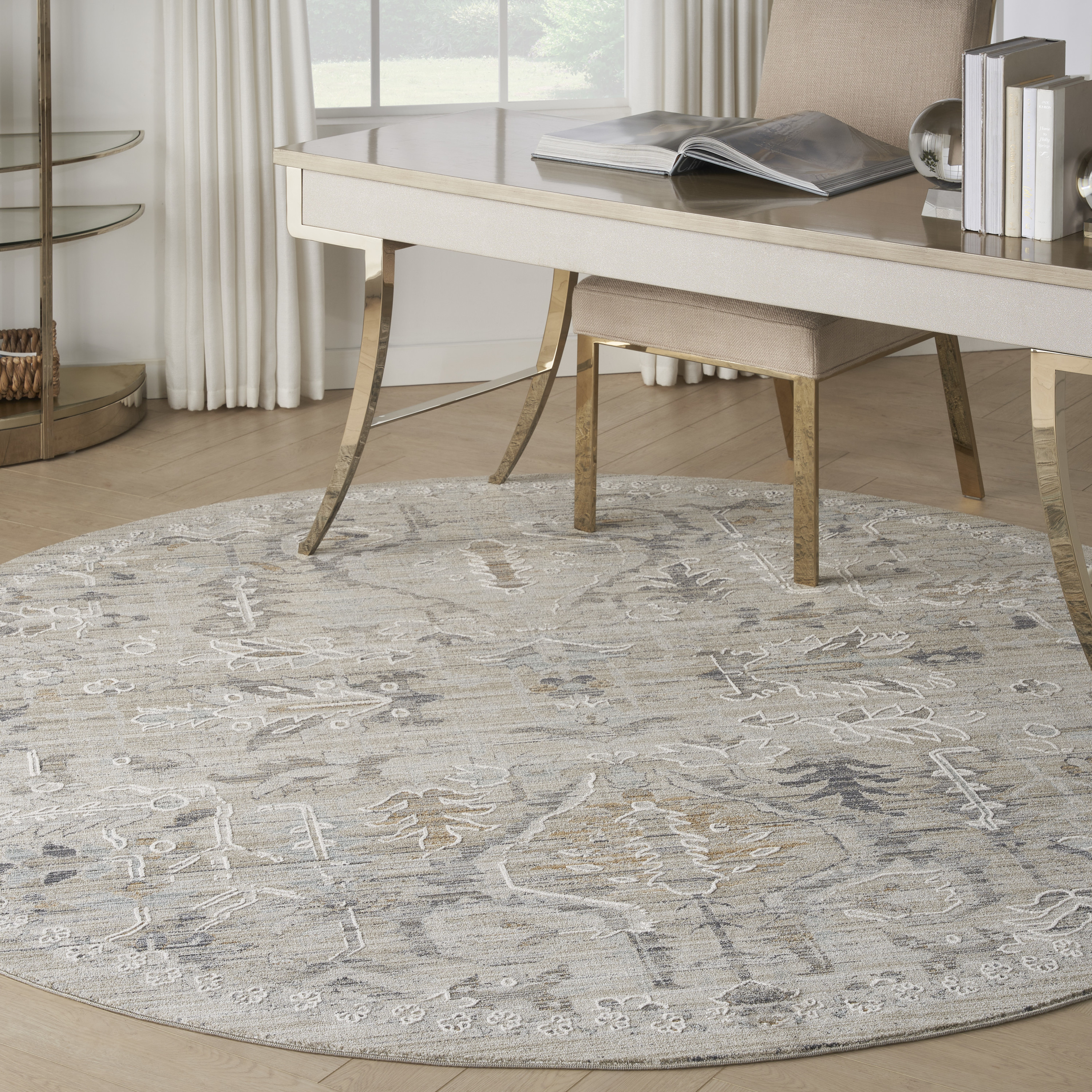 Nourison Lynx 7’10” x Round Ivory Taupe Vintage Indoor Rug