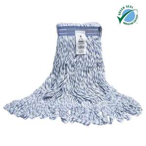 ABCO, Candy Striped Synthetic Looped-End Finish Mop Head with 1.25" Headband, Medium, Blue/White