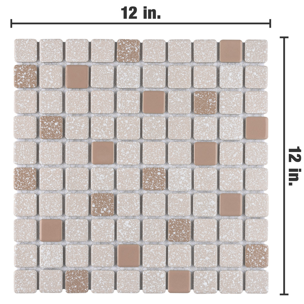 Crystalline Square Beige 12 in. x 12 in. Porcelain Mosaic Tile