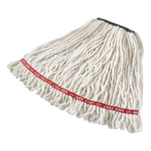 Rubbermaid Commercial, Web Foot®, Blend Looped-End Wet Mop Head with 1" Headband, 20 oz, White